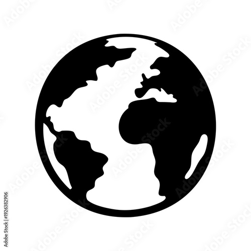 Monochrome stylized earth globe with continents in black and white colors