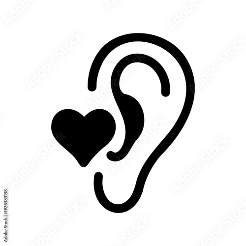 Anatomical ear with heart symbol conveys a love for hearing and listening