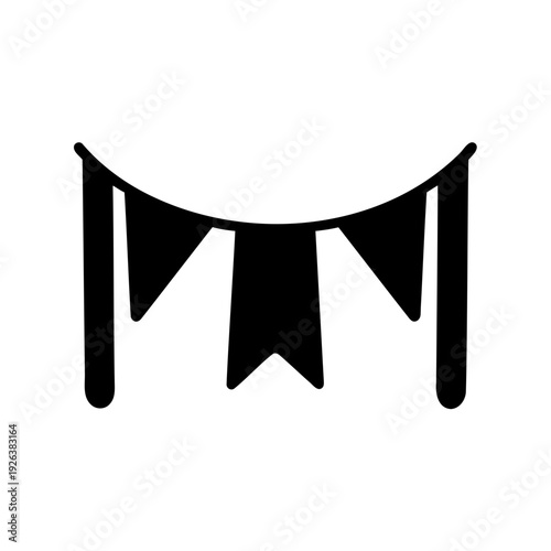 Minimalistic black silhouette of festive party banner with triangular flags