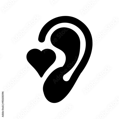 Silhouette Illustration of an Ear with a Heart Shape Near the Lobe