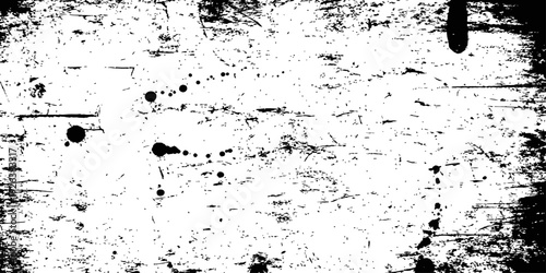 Heavy Distressed Black and White Grunge Texture Overlay Vector Rough Scratchy Background with Ink Splatters and Grit