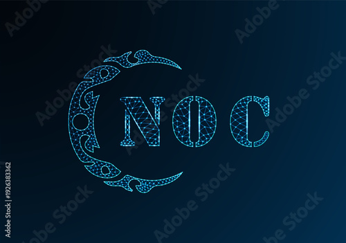 Low poly letter logo NOC design. NOC letter logo low poly vector design on blue color gradient background. NOC logo low poly design