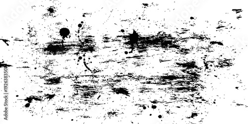 Black Grunge Texture with Ink Splatter and Distressed Brush Strokes Vector Background