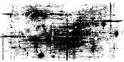 Black and white grunge texture vector with distressed ink splatters scratches and rough dirty overlay background effect