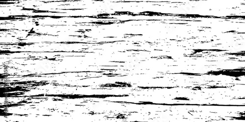 Black and white vector distressed wood grain texture overlay Grunge rough surface background with horizontal scratches and weathered effect