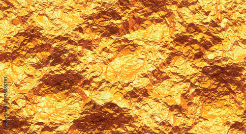 Seamless warm crumpled gold foil texture with deep creases and metallic shine