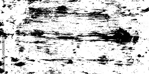 Vector Grunge Texture Overlay with Horizontal Brush Strokes and Ink Splatter Distressed Black and White Background Element