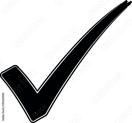 A simple black checkmark on a white background indicating approval or confirmation.