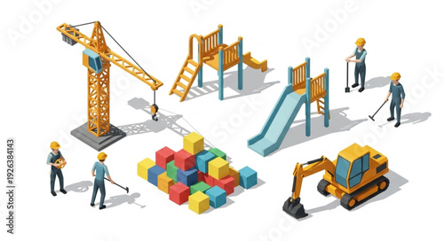 Playground Construction Site with Machinery.