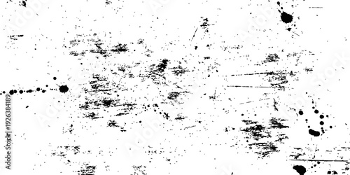 Black and white abstract distressed texture overlay with scratched effect ink spots and grunge elements vector background