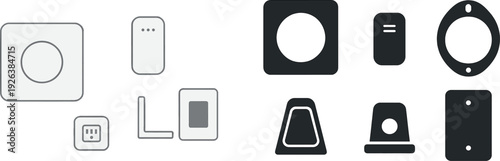 Various minimalist remote control designs can be seen on a clean white surface, illustrating contemporary technology aesthetics. Each remote features unique shapes and button layouts.