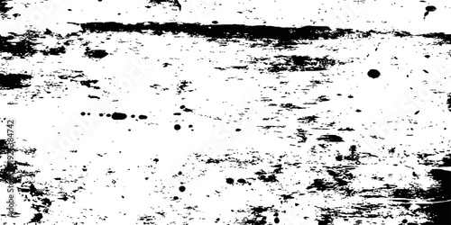 Black and white grunge texture vector overlay background Distressed rustic pattern with scratches and paint splatter effect
