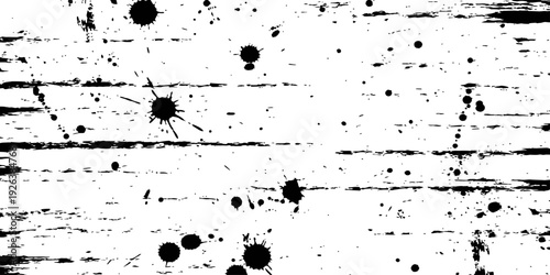 Seamless black and white grunge texture vector abstract background Distressed surface pattern with paint splatters and horizontal scratches