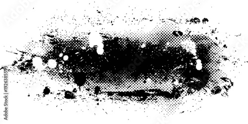 Abstract Black Paint Splatter Banner with Halftone Texture Vector Graphic Background Element