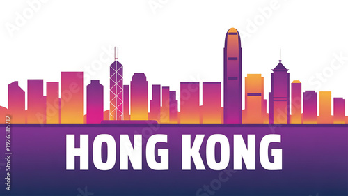 Vibrant Hong Kong cityscape skyline at sunset with modern skyscrapers