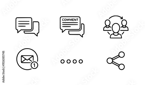 Web app communication chat bubble outline icons vector set