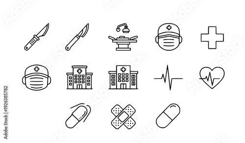 Medical surgery healthcare line icon vector set