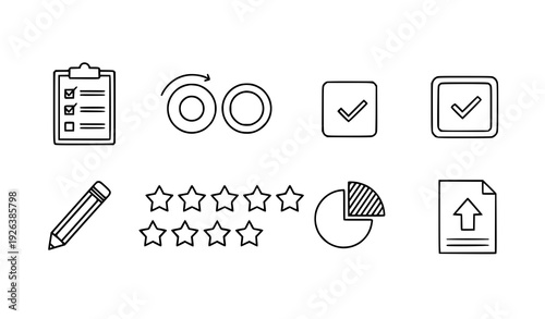 Survey multiple choice checklist line icon vector set