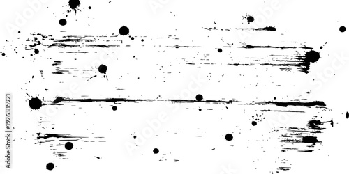 Abstract black ink splatter grunge texture with distressed horizontal brush strokes vector graphic element