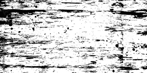 Black and white grunge texture vector overlay with horizontal scratches and ink splatters distress background