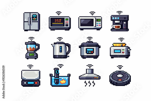 Pixel art smart kitchen appliances with wi-fi connectivity