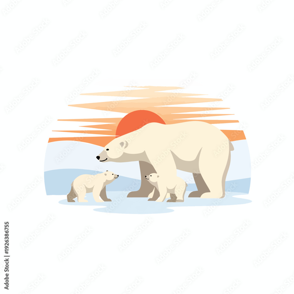 Fototapeta premium Polar Bear Family at Sunset