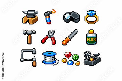 Pixel art jewelry making tools and supplies collection