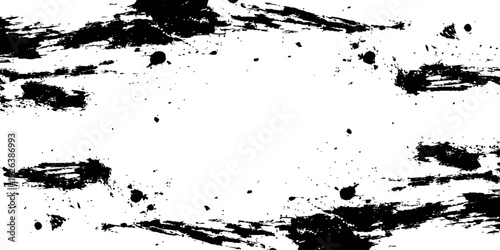Black Grunge Brush Stroke and Splatter Border Frame Background Vector
