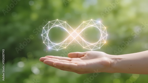Hand holding glowing infinity symbol