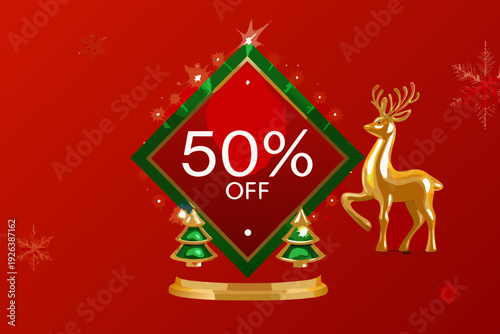 Festive christmas sale promotion with fifty percent off discount offer