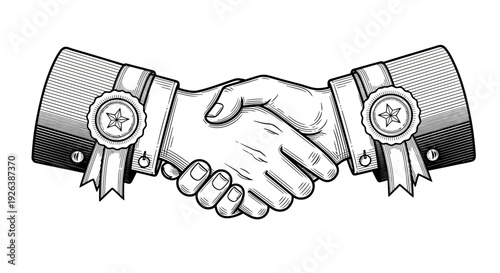Business Handshake with Cuffs Vector Illustration – Partnership Agreement Line Art Design