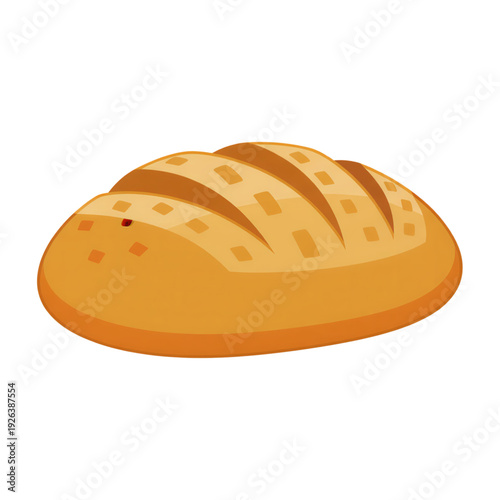 Loaf of bread with crust and scoring on a white background  