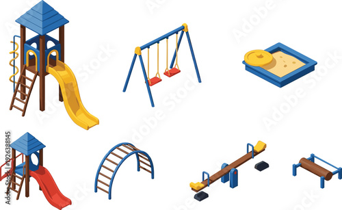 Wallpaper Mural Playground, equipment, slide, swing, sandbox, seesaw, climbing, park, kids, outdoor, recreation, playset, activity, fun, leisure, illustration, isolated, design, collection, safety Torontodigital.ca