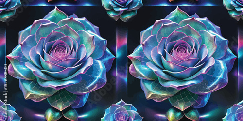 A mesmerizing 3d illusion of a vibrant, iridescent succulent flower in a digital art style Vector