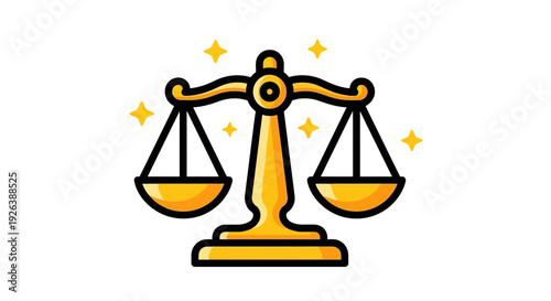 Golden Balance Scale Icon Symbolizing Justice, Equality, and Fair Measurement with Sparkles