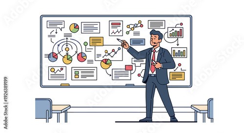 Businessman presenting data on a screen.