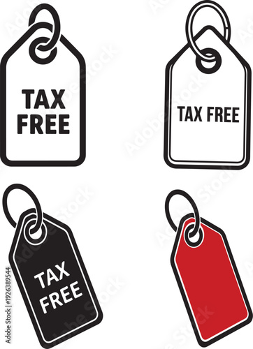 Tax Free Price Tag Vector icon set – Bold Tag with Text on Transparent Background