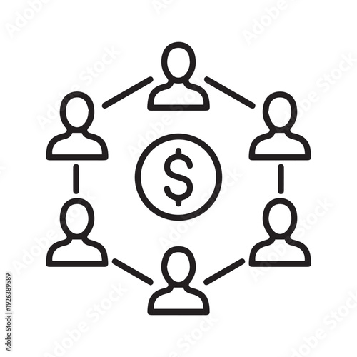 Networking Connected Group icon, Mutual funds vector, Salary icon, network line filled icon, crowd funding icon, Shareholders Vector symbol, investor icon element design, Referrals dollar vector.