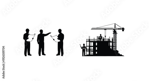 silhouette of a construction worker black and white background