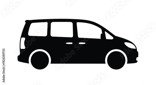 Simple black silhouette of a modern minivan vehicle on a white background