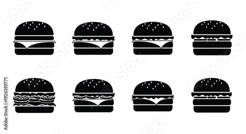 Black and white illustrations depicting various hamburger arrangements