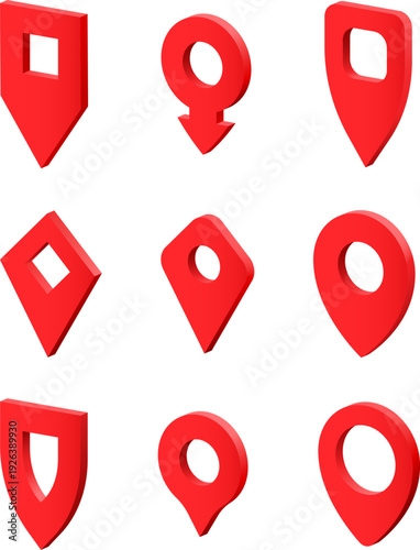 Free Download Set of red map pointer location icons, isolated on white background. GPS pin markers for maps, navigation apps, UI design, web interfaces, infographics and location services. - GFXLoad