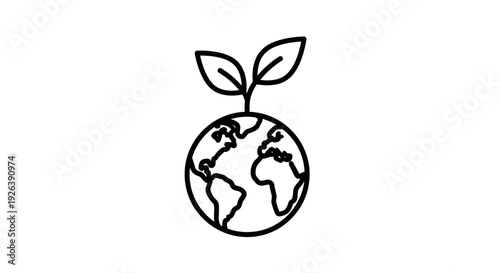 Minimalist Earth and Sprout Icon, Symbolizing Growth, Sustainability, and Environmental Protection