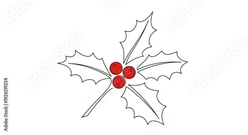 Elegant Single Holly Berry Vector Art with Red Berries, Classic Christmas Decoration Element