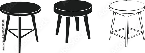 Minimalist Round Stools in Different Styles for Furniture, Interior Design, and Home Decor Illustrations