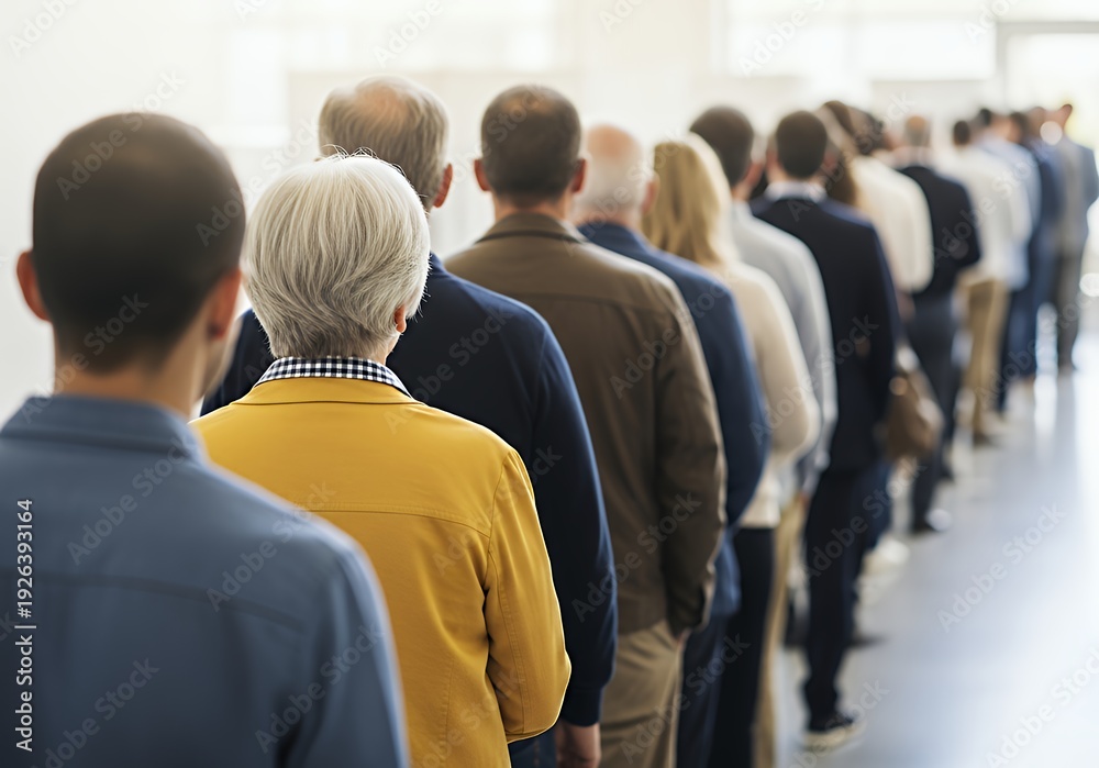 Obraz premium This is an image showing a line of people waiting in line