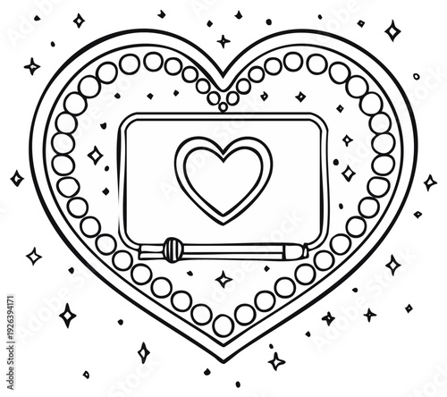 Heart-shaped digital tablet and stylus with decorative star elements
