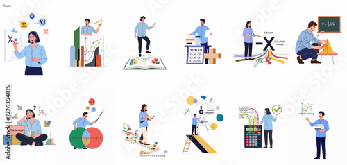 Modern Math Education and Online Tutoring for Academic Success, Illustrating Diverse Mathematical Concepts, Problem-Solving, and Digital Learning Tools.