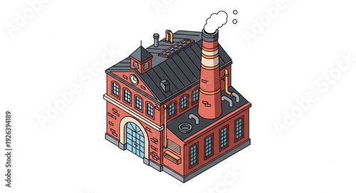 Red Brick Factory Building Illustration.