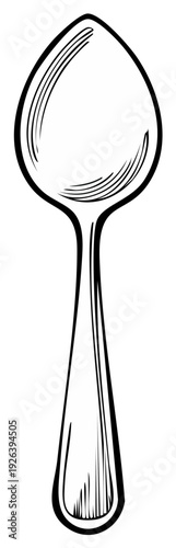 Elegant Metal Spoon Sketch Illustration, Utensil Drawing, Kitchen Tool Artwork